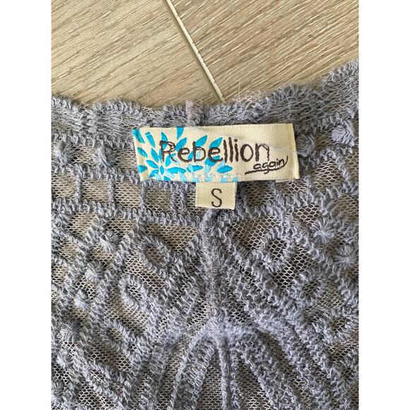 Rebellion Again Boho Beach Duster Open Front  Blue Embroidered Cover Up Small - Picture 7 of 8